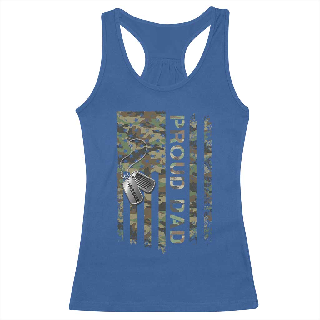 Personalized Proud Army Dad Racerback Tank Top Custom Name Dog Tag Camo American Flag Gift TS10 Royal Blue Print Your Wear