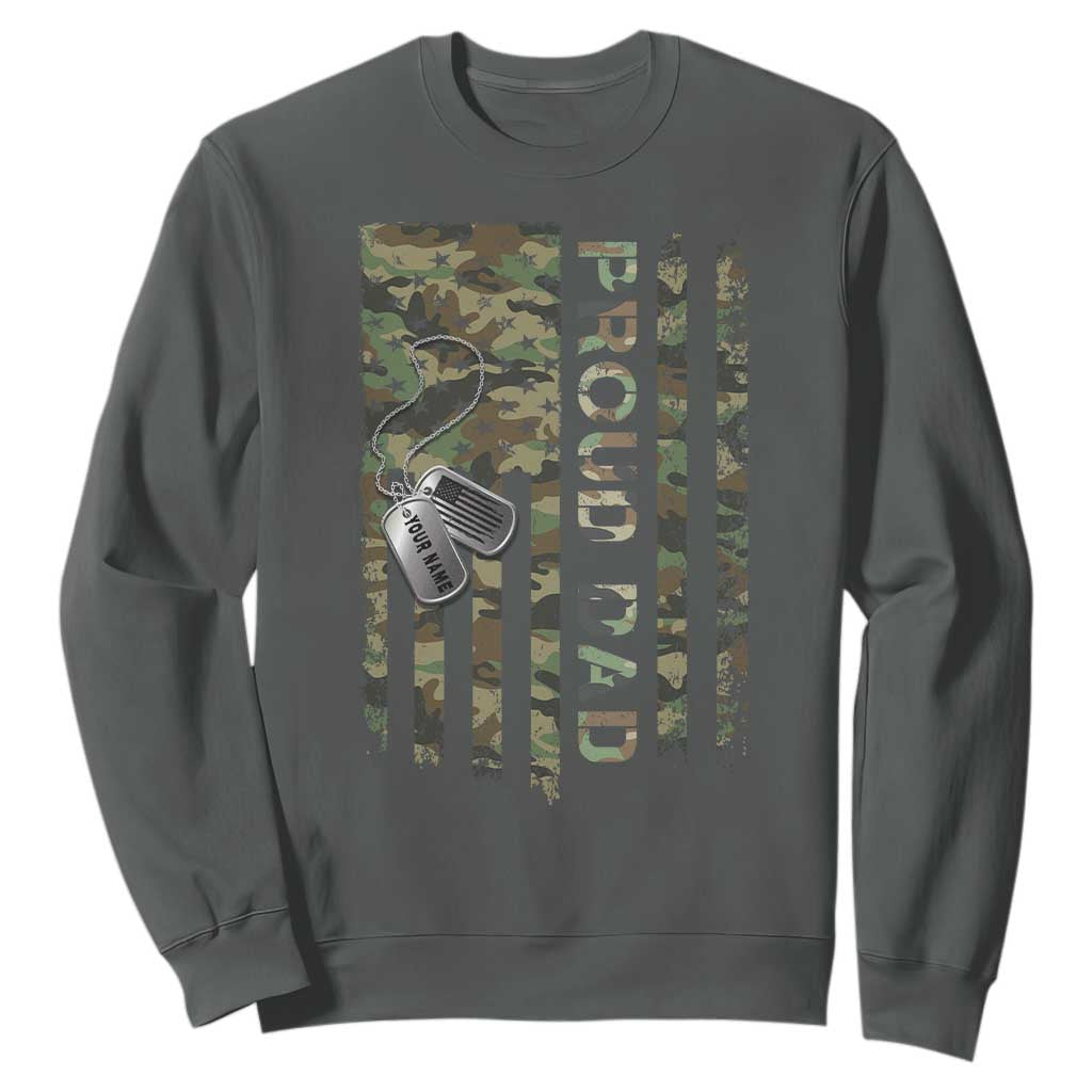 Personalized Proud Army Dad Sweatshirt Custom Name Dog Tag Camo American Flag Gift TS10 Dark Heather Print Your Wear