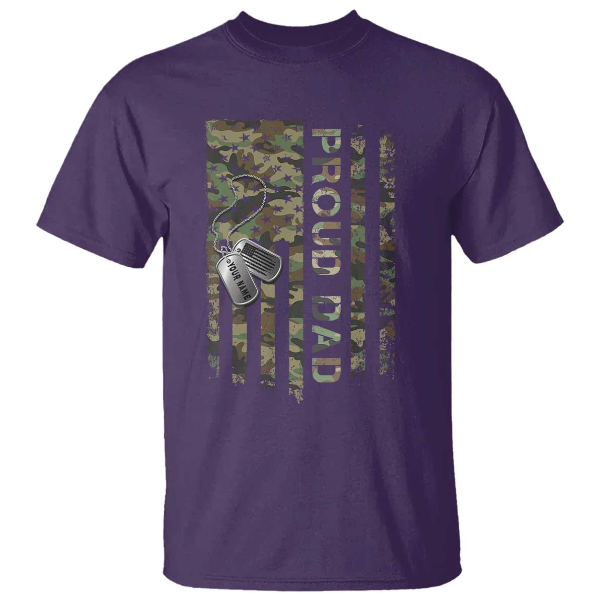 Personalized Proud Army Dad T Shirt Custom Name Dog Tag Camo American Flag Gift TS10 Purple Print Your Wear