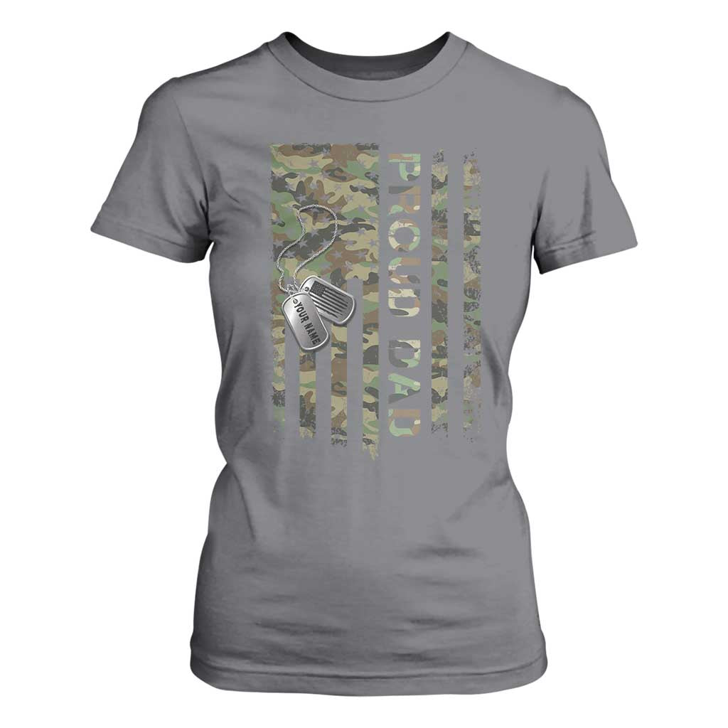Personalized Proud Army Dad T Shirt For Women Custom Name Dog Tag Camo American Flag Gift TS10 Charcoal Print Your Wear