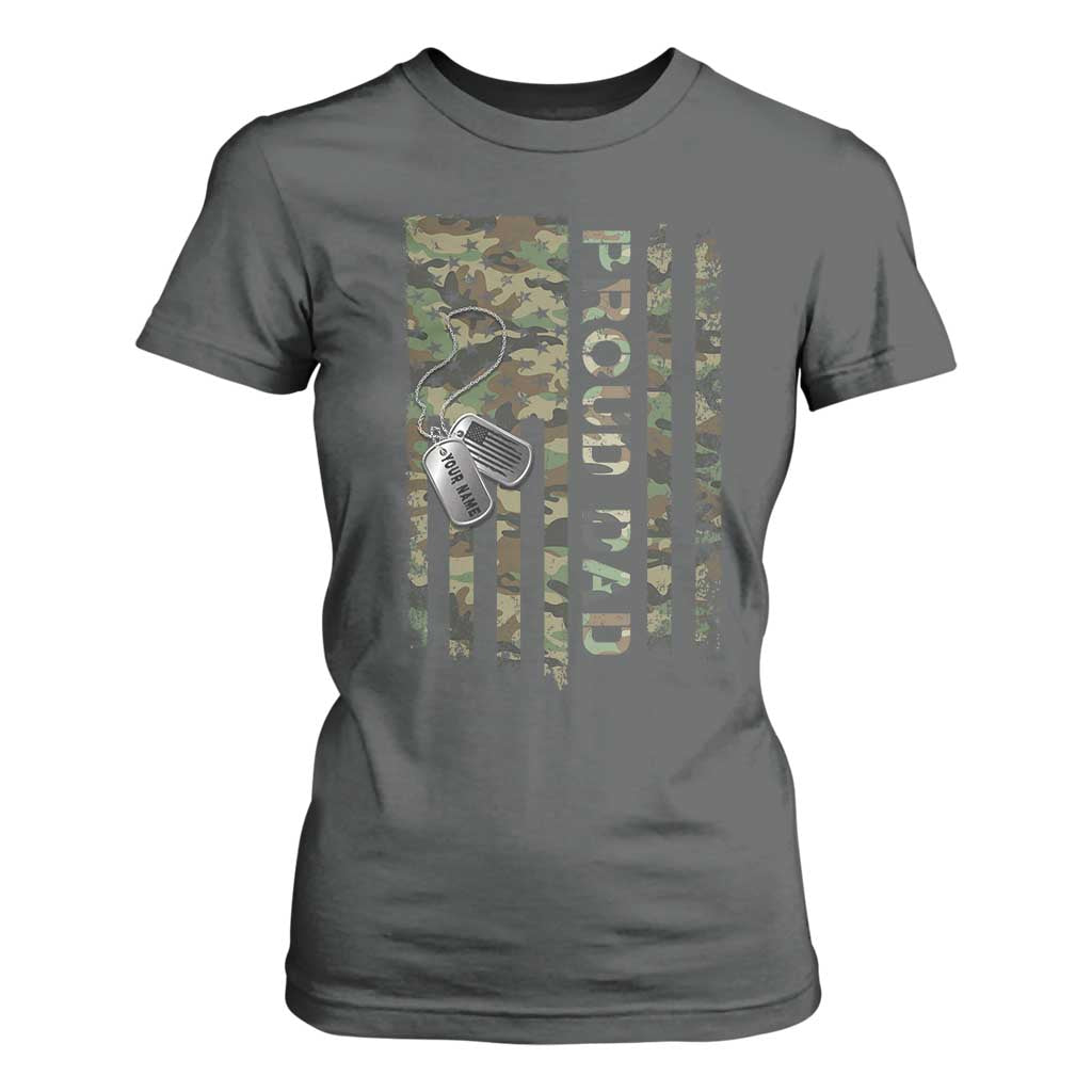 Personalized Proud Army Dad T Shirt For Women Custom Name Dog Tag Camo American Flag Gift TS10 Dark Heather Print Your Wear