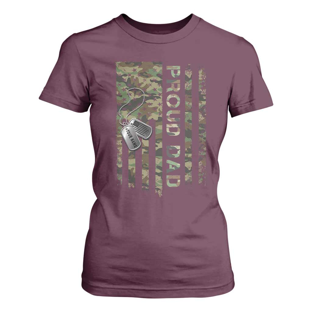 Personalized Proud Army Dad T Shirt For Women Custom Name Dog Tag Camo American Flag Gift TS10 Maroon Print Your Wear