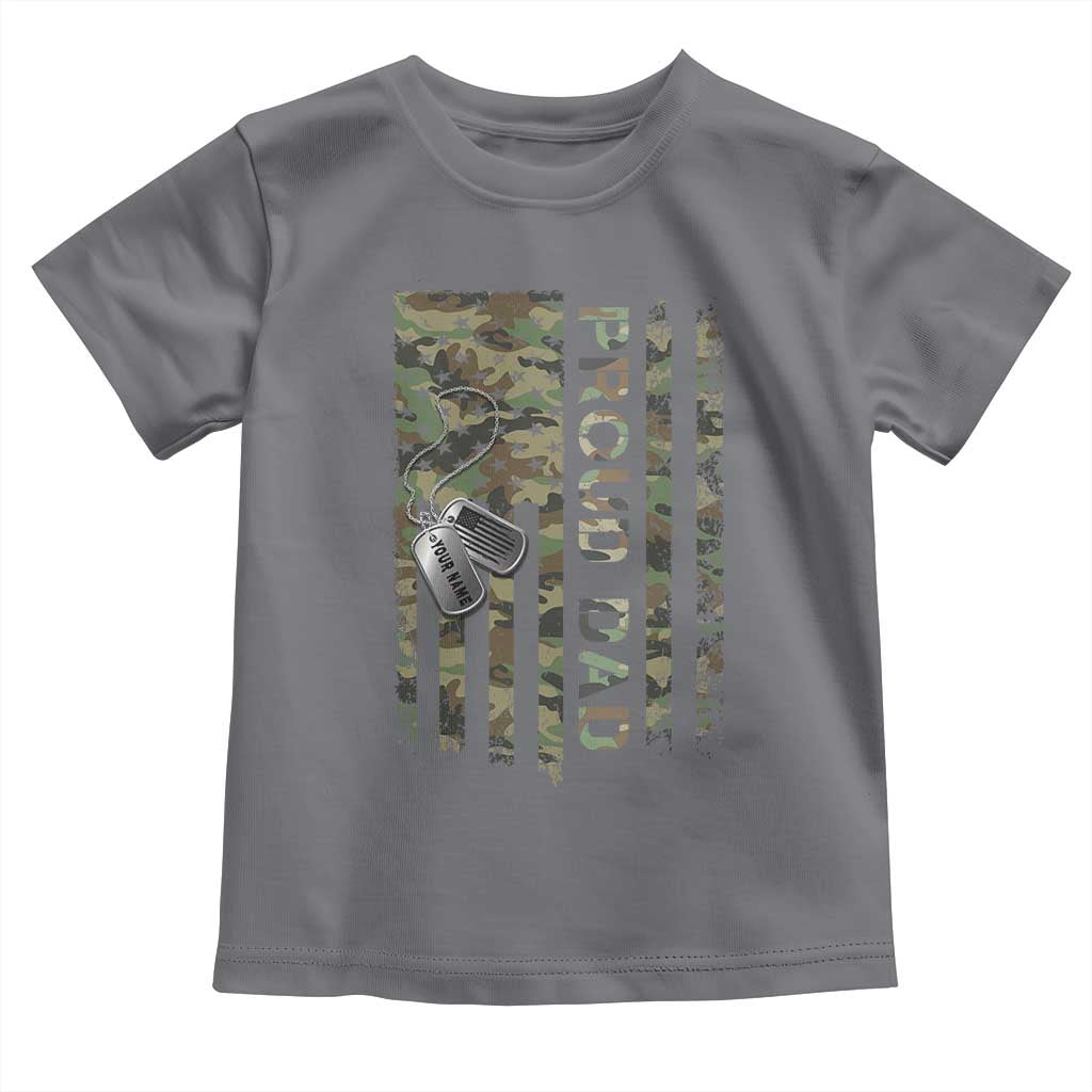 Personalized Proud Army Dad Toddler T Shirt Custom Name Dog Tag Camo American Flag Gift TS10 Charcoal Print Your Wear