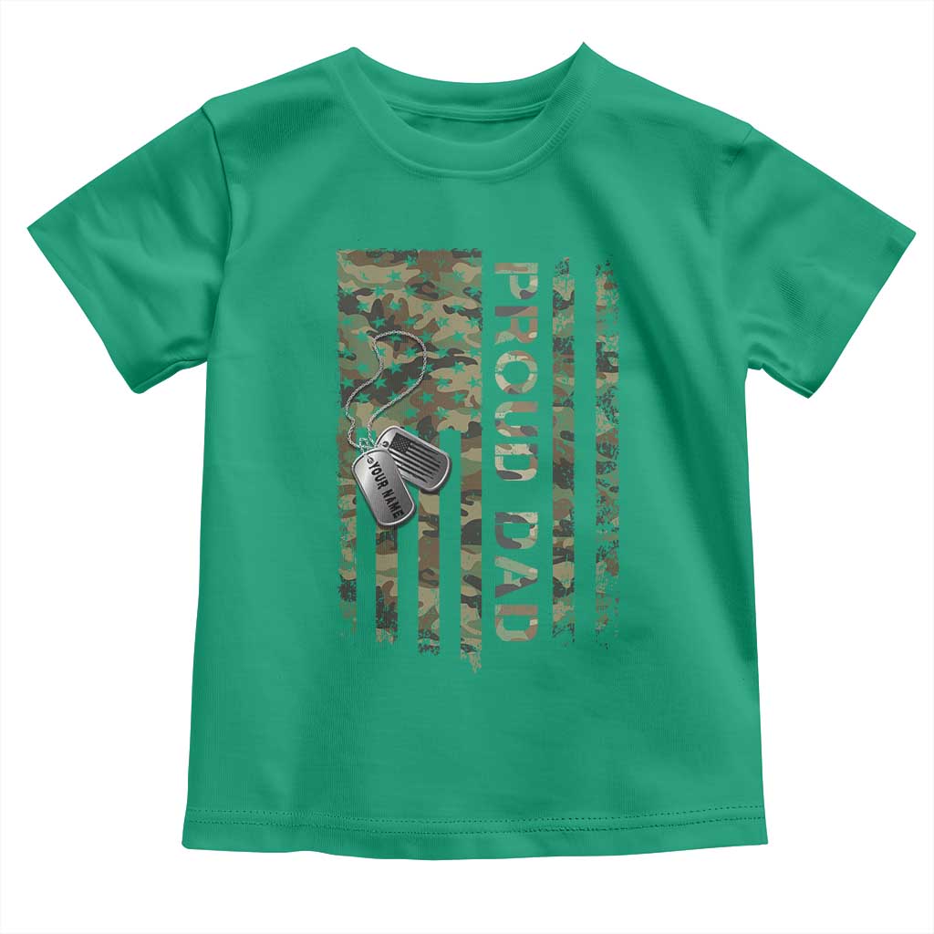 Personalized Proud Army Dad Toddler T Shirt Custom Name Dog Tag Camo American Flag Gift TS10 Irish Green Print Your Wear