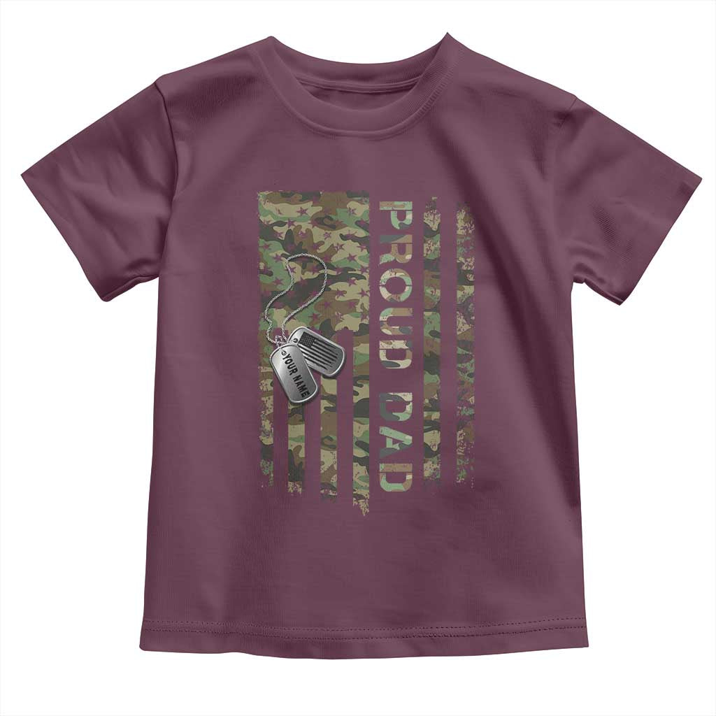 Personalized Proud Army Dad Toddler T Shirt Custom Name Dog Tag Camo American Flag Gift TS10 Maroon Print Your Wear