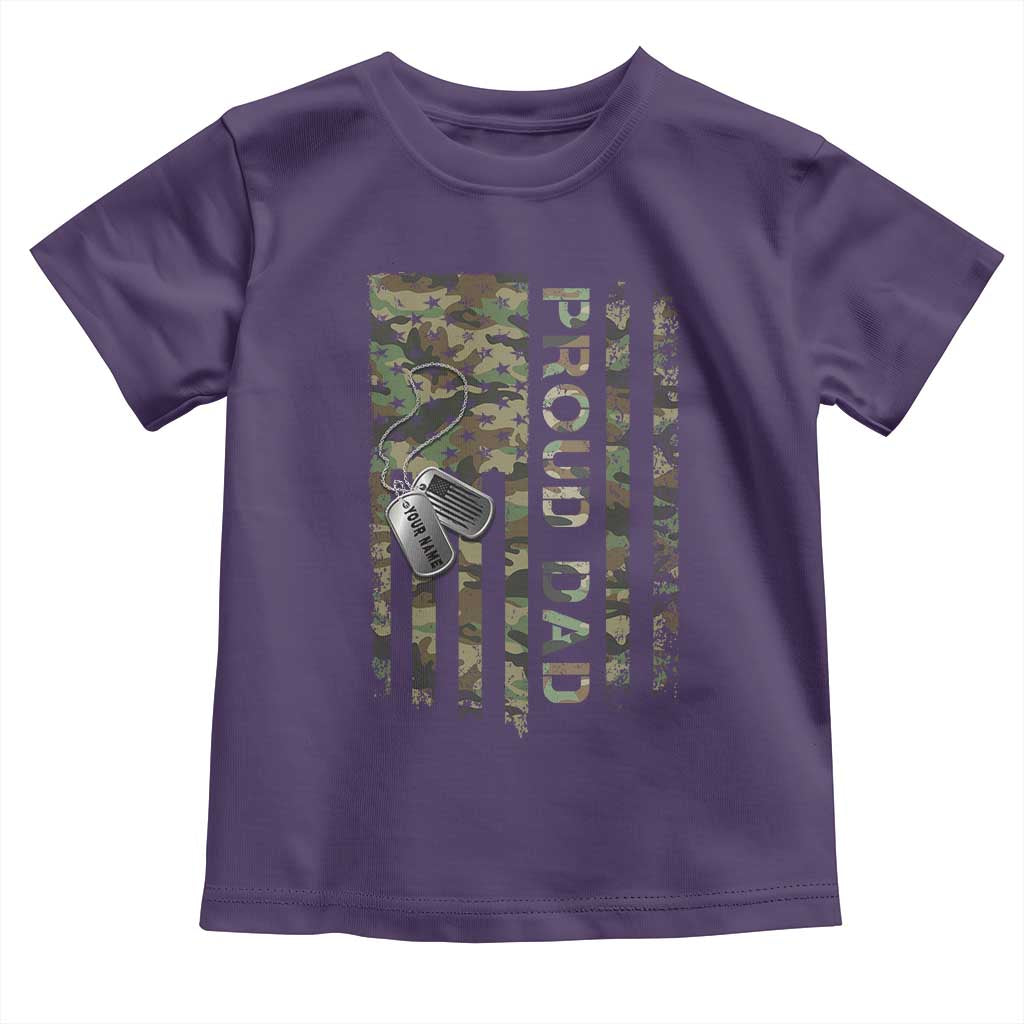 Personalized Proud Army Dad Toddler T Shirt Custom Name Dog Tag Camo American Flag Gift TS10 Purple Print Your Wear
