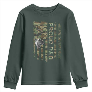 Personalized Proud Army Dad Youth Sweatshirt Custom Name Dog Tag Camo American Flag Gift TS10 Dark Forest Green Print Your Wear