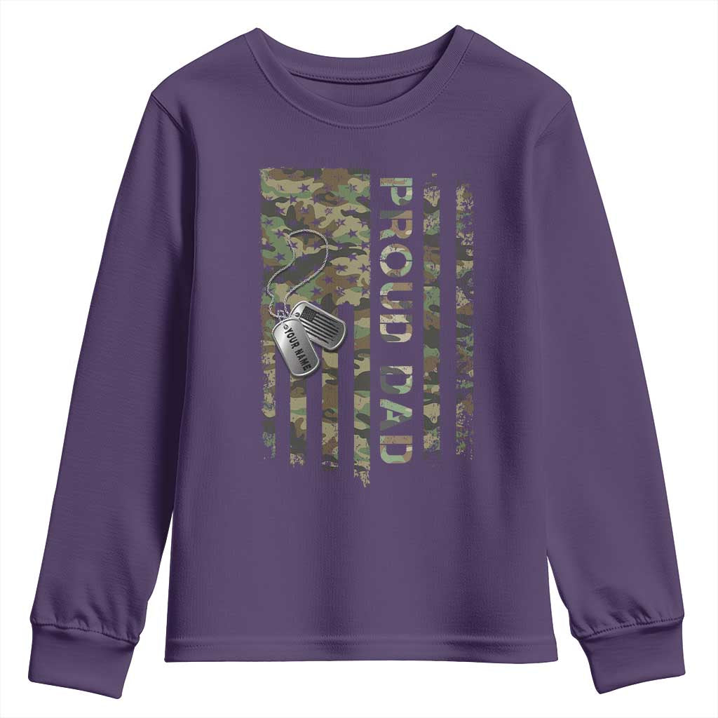 Personalized Proud Army Dad Youth Sweatshirt Custom Name Dog Tag Camo American Flag Gift TS10 Purple Print Your Wear