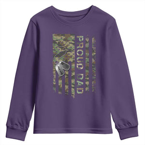Personalized Proud Army Dad Youth Sweatshirt Custom Name Dog Tag Camo American Flag Gift TS10 Purple Print Your Wear