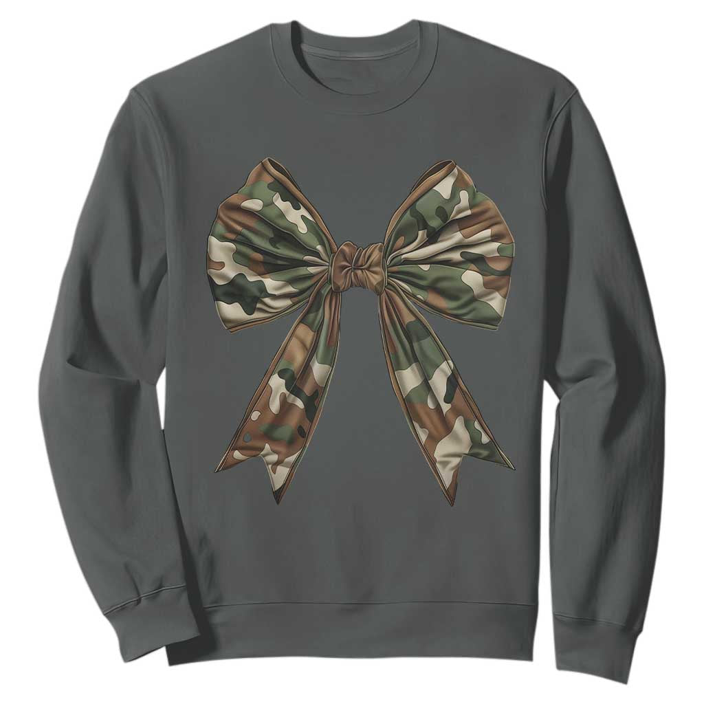 Camo Coquette Bow Sweatshirt Camouflage Old Hunting Women Girl TS10 Dark Heather Print Your Wear