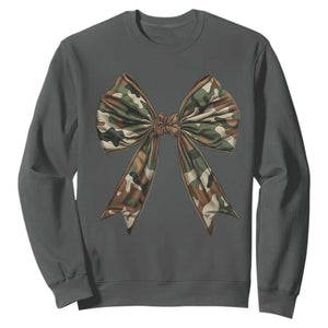 Camo Coquette Bow Sweatshirt Camouflage Old Hunting Women Girl TS10 Dark Heather Print Your Wear