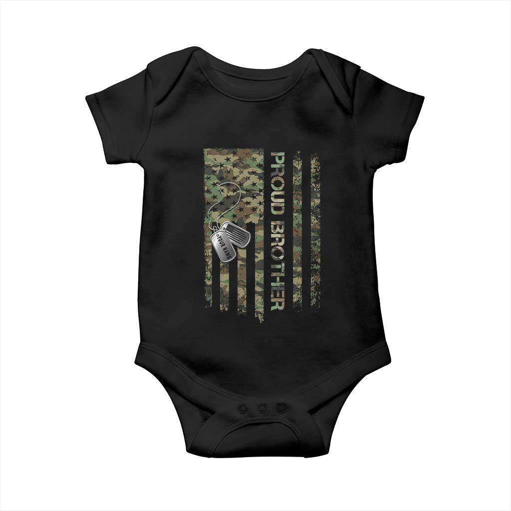 Personalized Proud Army Brother Baby Onesie Custom Name Dog Tag Camo American Flag Gift TS10 Black Print Your Wear