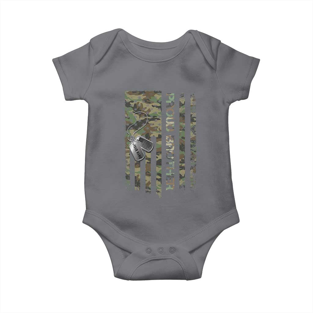Personalized Proud Army Brother Baby Onesie Custom Name Dog Tag Camo American Flag Gift TS10 Charcoal Print Your Wear