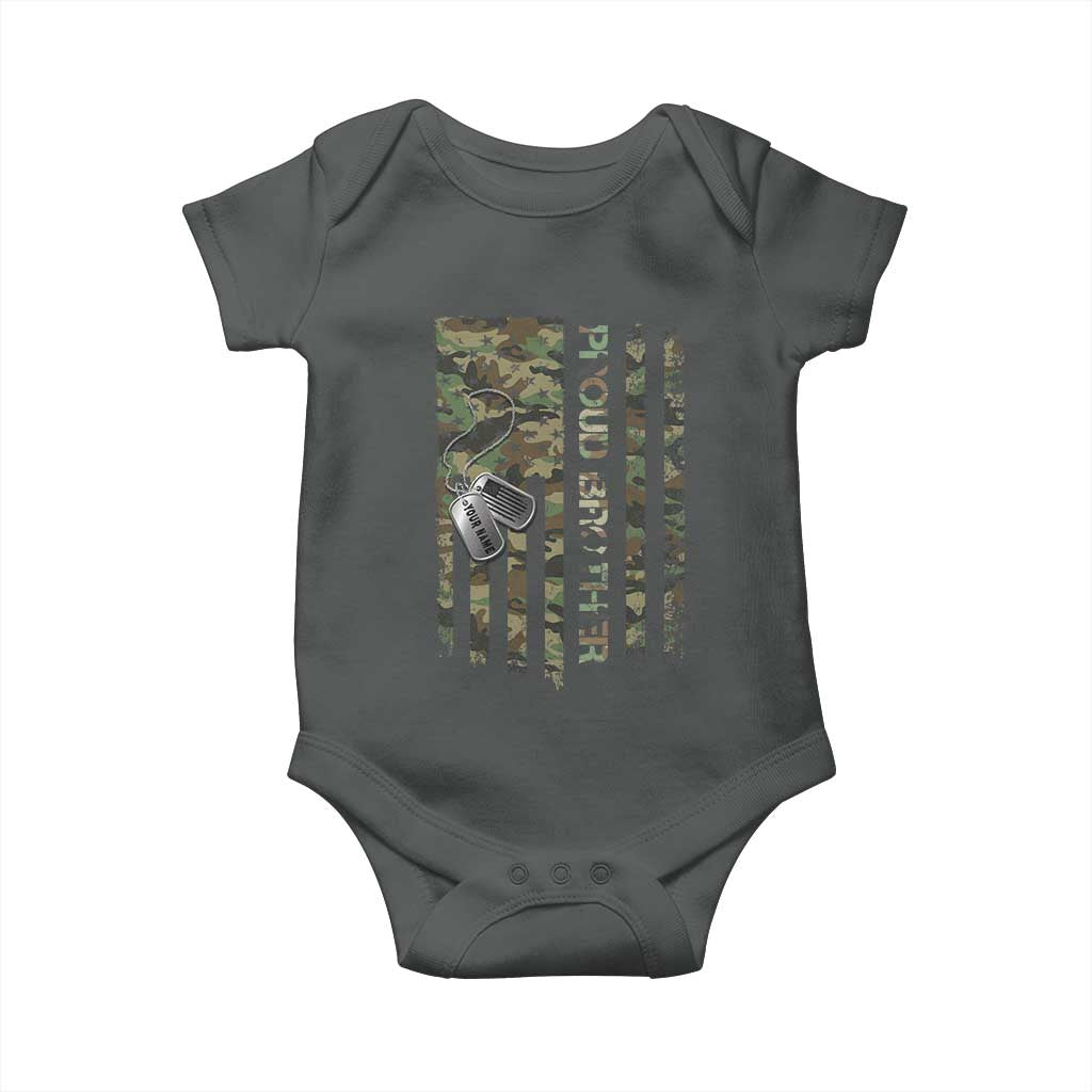 Personalized Proud Army Brother Baby Onesie Custom Name Dog Tag Camo American Flag Gift TS10 Dark Heather Print Your Wear