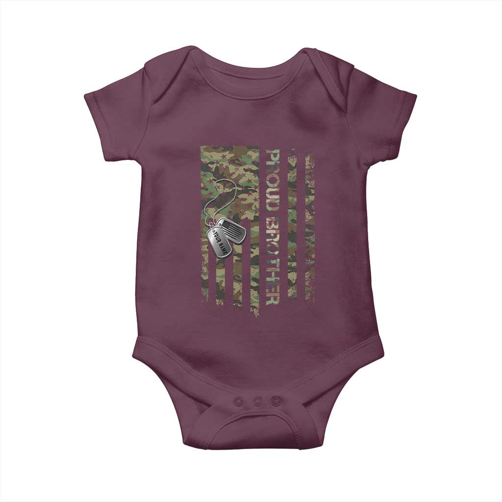 Personalized Proud Army Brother Baby Onesie Custom Name Dog Tag Camo American Flag Gift TS10 Maroon Print Your Wear