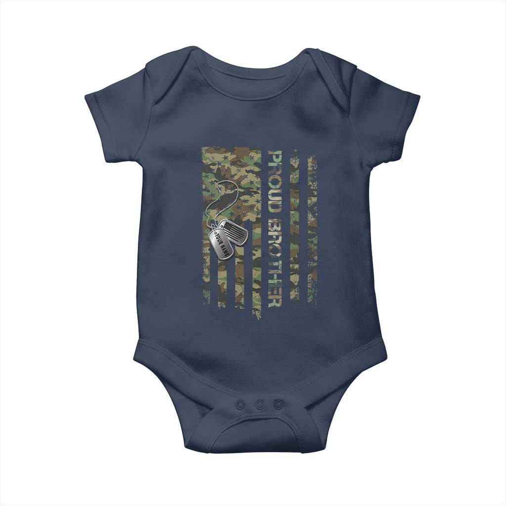 Personalized Proud Army Brother Baby Onesie Custom Name Dog Tag Camo American Flag Gift TS10 Navy Print Your Wear