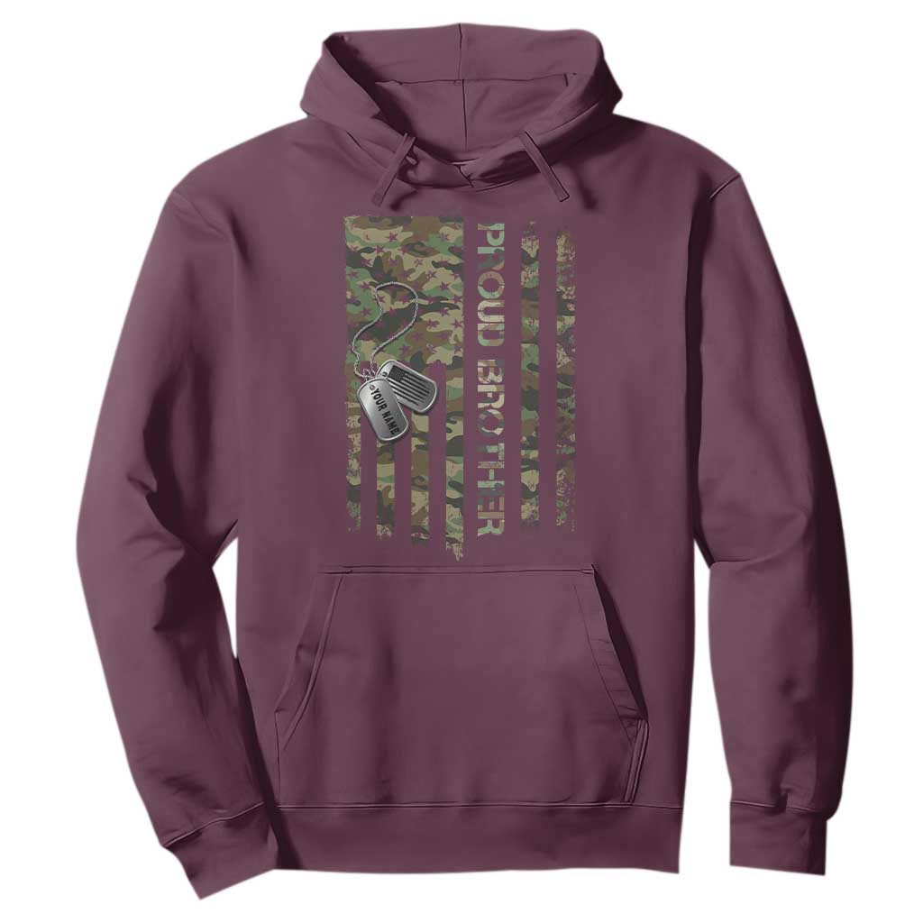 Personalized Proud Army Brother Hoodie Custom Name Dog Tag Camo American Flag Gift TS10 Maroon Print Your Wear