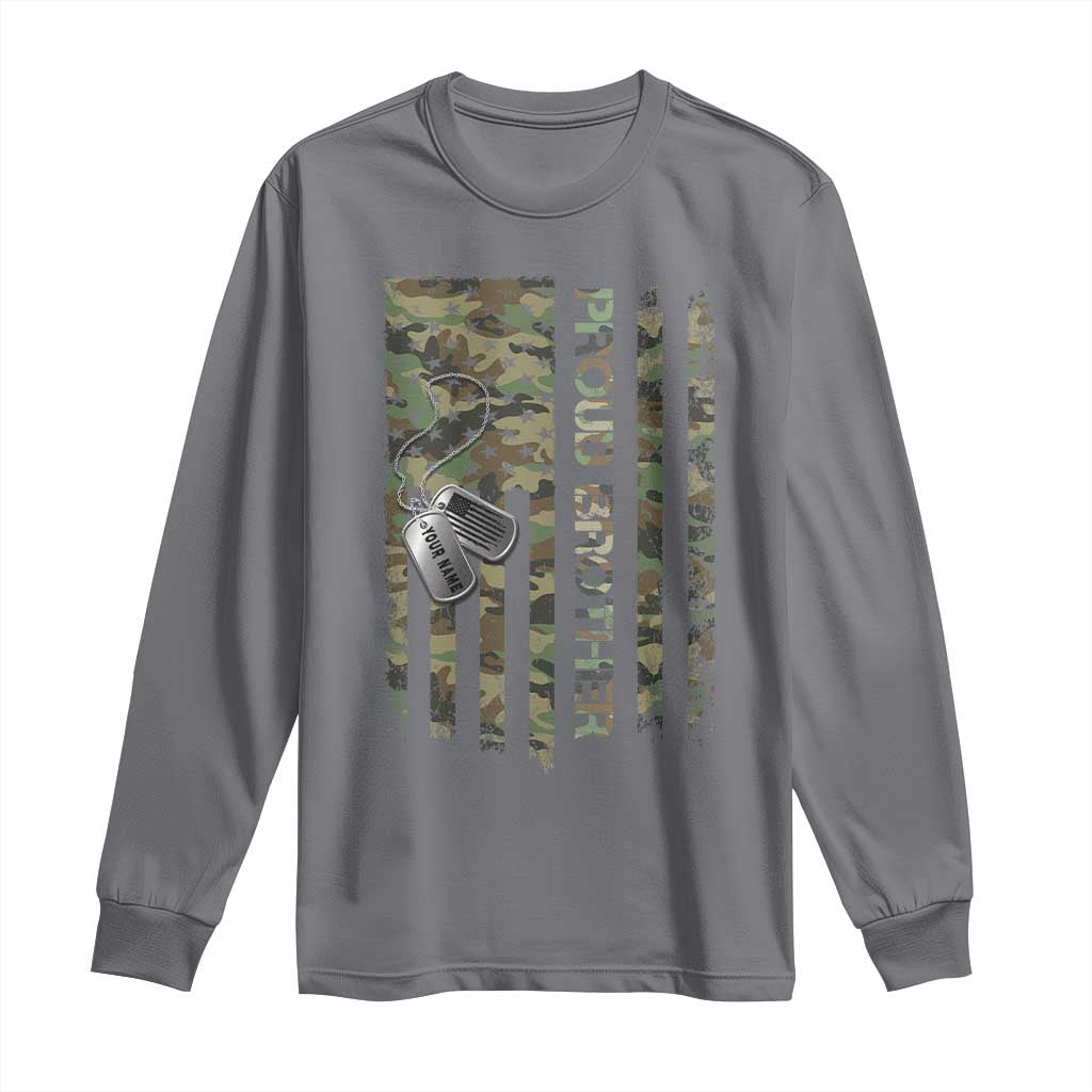 Personalized Proud Army Brother Long Sleeve Shirt Custom Name Dog Tag Camo American Flag Gift TS10 Charcoal Print Your Wear