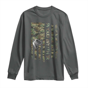 Personalized Proud Army Brother Long Sleeve Shirt Custom Name Dog Tag Camo American Flag Gift TS10 Dark Heather Print Your Wear