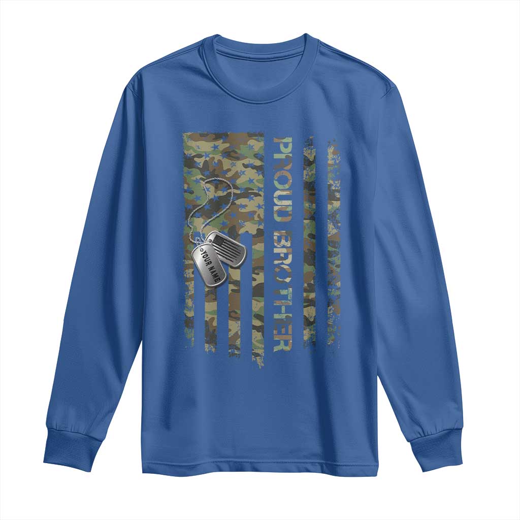 Personalized Proud Army Brother Long Sleeve Shirt Custom Name Dog Tag Camo American Flag Gift TS10 Royal Blue Print Your Wear