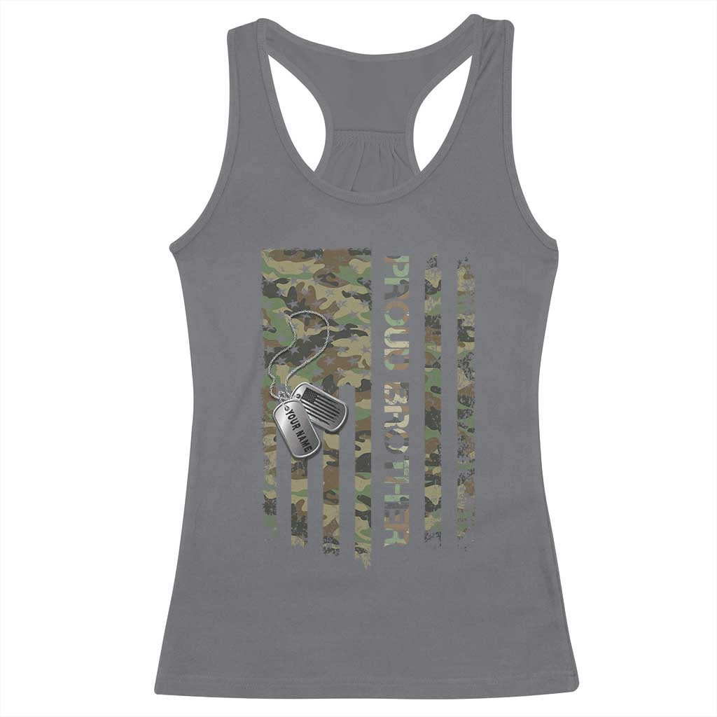 Personalized Proud Army Brother Racerback Tank Top Custom Name Dog Tag Camo American Flag Gift TS10 Charcoal Print Your Wear