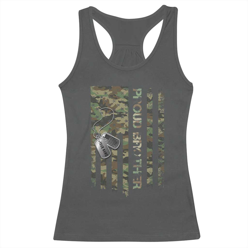 Personalized Proud Army Brother Racerback Tank Top Custom Name Dog Tag Camo American Flag Gift TS10 Dark Heather Print Your Wear