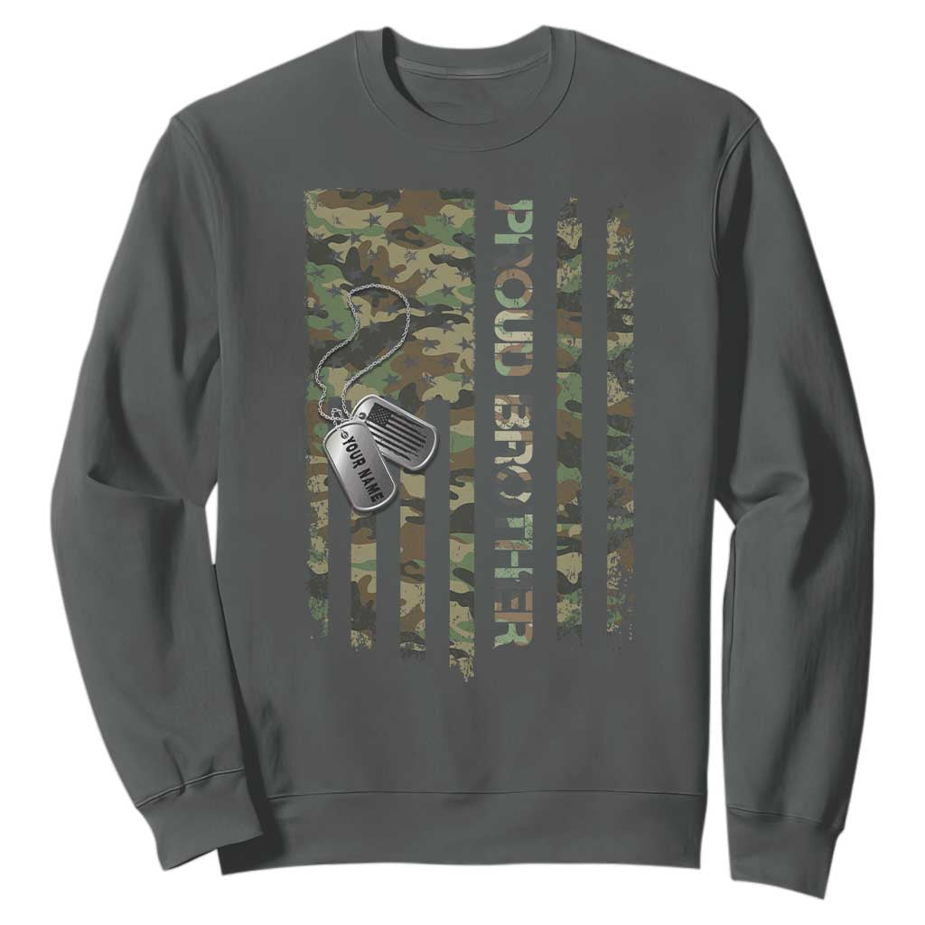 Personalized Proud Army Brother Sweatshirt Custom Name Dog Tag Camo American Flag Gift TS10 Dark Heather Print Your Wear