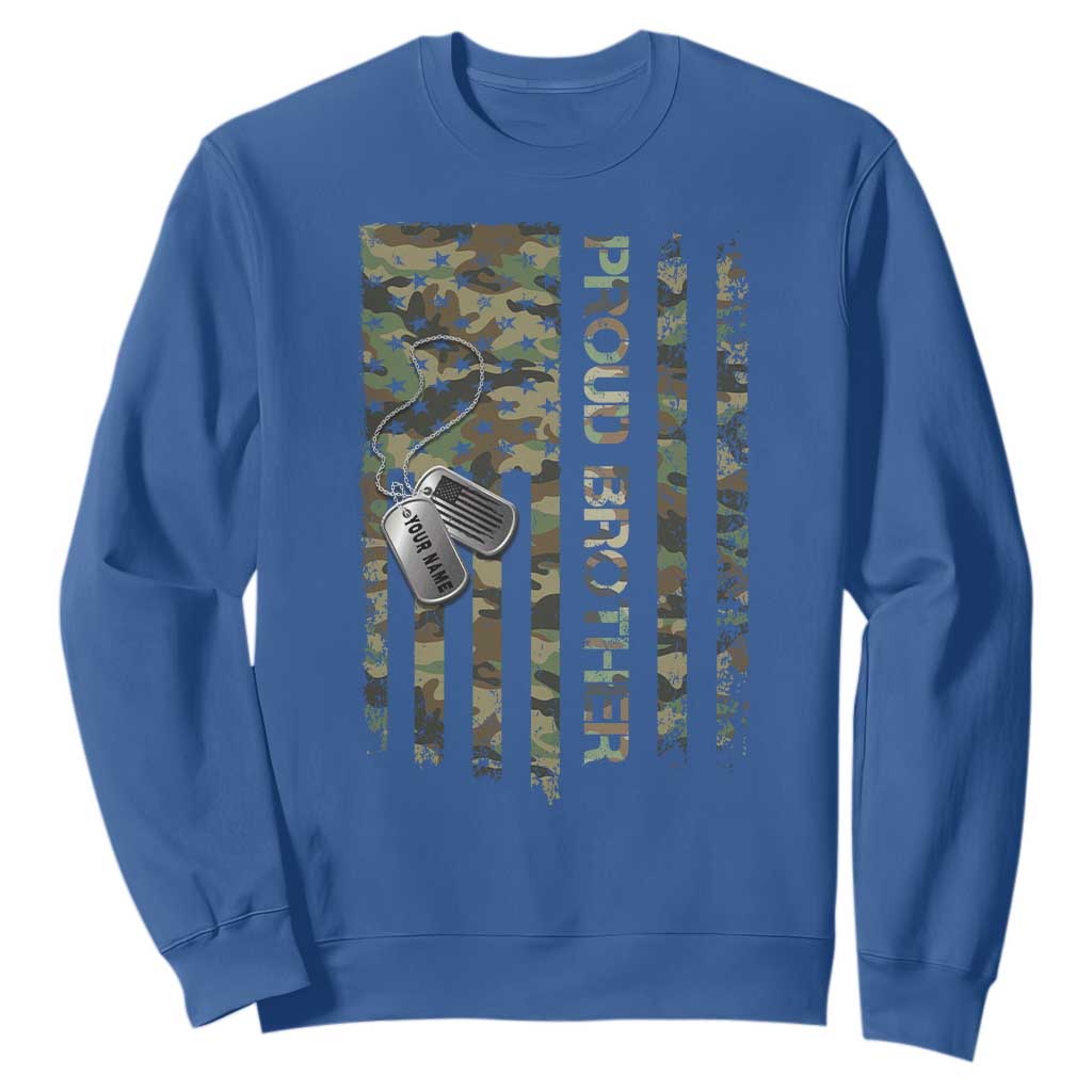 Personalized Proud Army Brother Sweatshirt Custom Name Dog Tag Camo American Flag Gift TS10 Royal Blue Print Your Wear