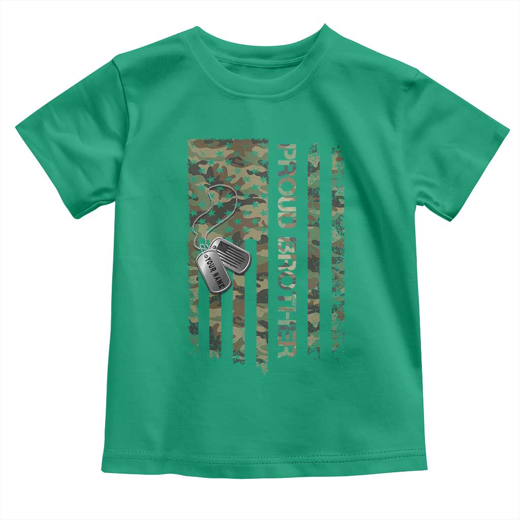 Personalized Proud Army Brother Toddler T Shirt Custom Name Dog Tag Camo American Flag Gift TS10 Irish Green Print Your Wear