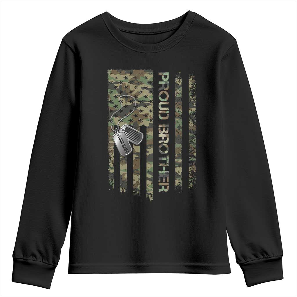 Personalized Proud Army Brother Youth Sweatshirt Custom Name Dog Tag Camo American Flag Gift TS10 Black Print Your Wear