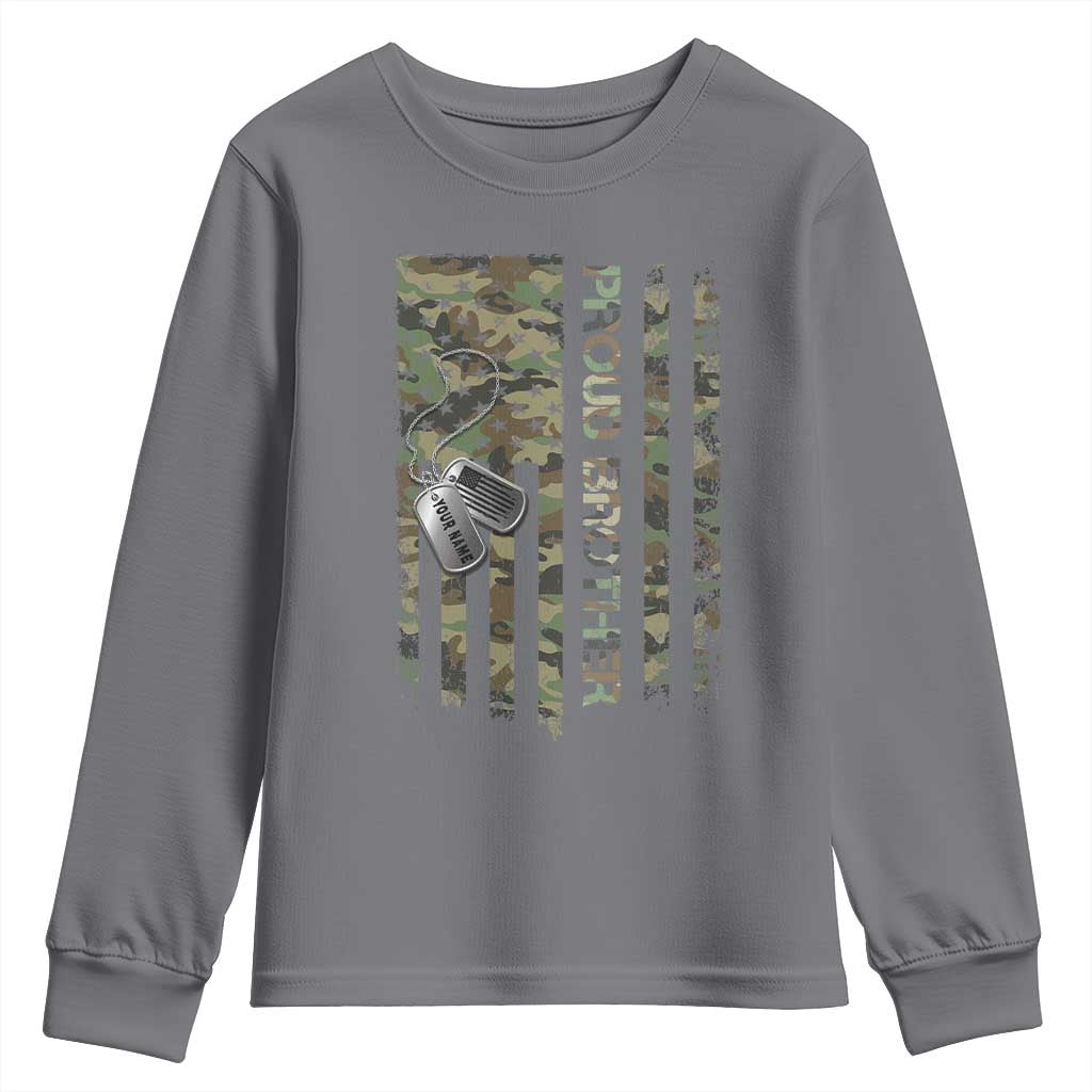 Personalized Proud Army Brother Youth Sweatshirt Custom Name Dog Tag Camo American Flag Gift TS10 Charcoal Print Your Wear