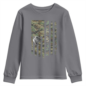 Personalized Proud Army Brother Youth Sweatshirt Custom Name Dog Tag Camo American Flag Gift TS10 Charcoal Print Your Wear