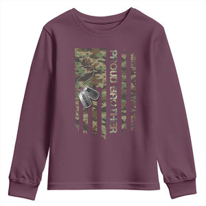 Personalized Proud Army Brother Youth Sweatshirt Custom Name Dog Tag Camo American Flag Gift TS10 Maroon Print Your Wear