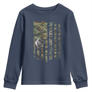 Personalized Proud Army Brother Youth Sweatshirt Custom Name Dog Tag Camo American Flag Gift TS10 Navy Print Your Wear