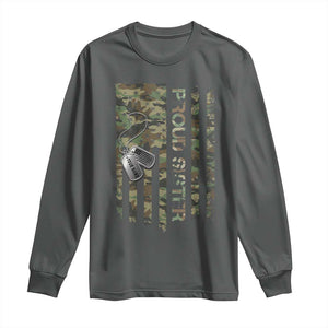 Personalized Proud Army Sister Long Sleeve Shirt Custom Name Dog Tag Camo American Flag Gift TS10 Dark Heather Print Your Wear