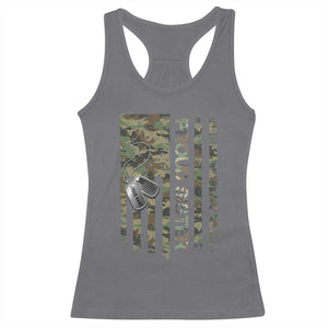 Personalized Proud Army Sister Racerback Tank Top Custom Name Dog Tag Camo American Flag Gift TS10 Charcoal Print Your Wear