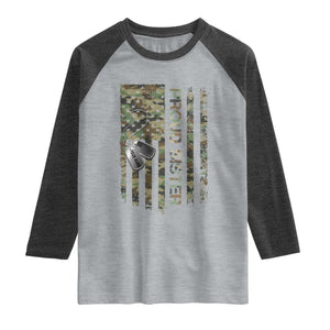 Personalized Proud Army Sister Raglan Shirt Custom Name Dog Tag Camo American Flag Gift TS10 Heather Gray Heather Charcoal Print Your Wear