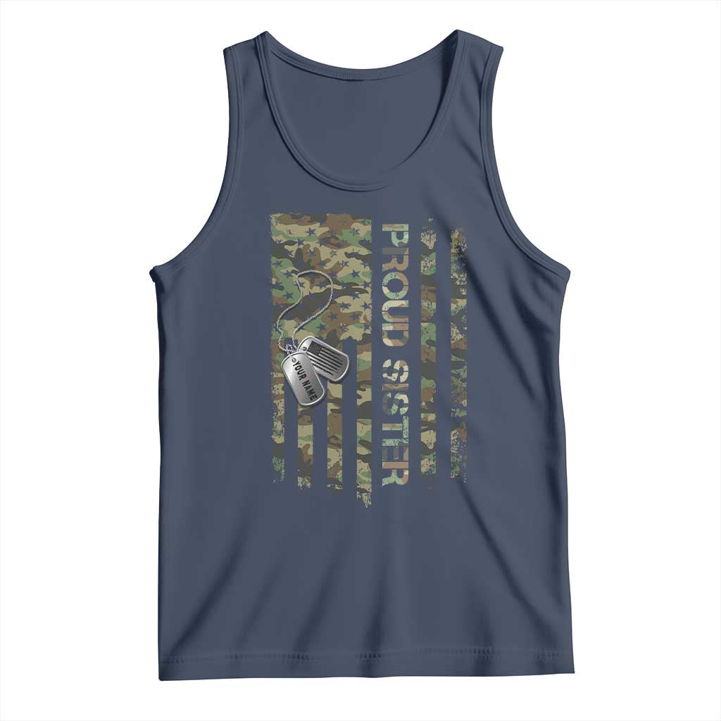 Personalized Proud Army Sister Tank Top Custom Name Dog Tag Camo American Flag Gift TS10 Navy Print Your Wear