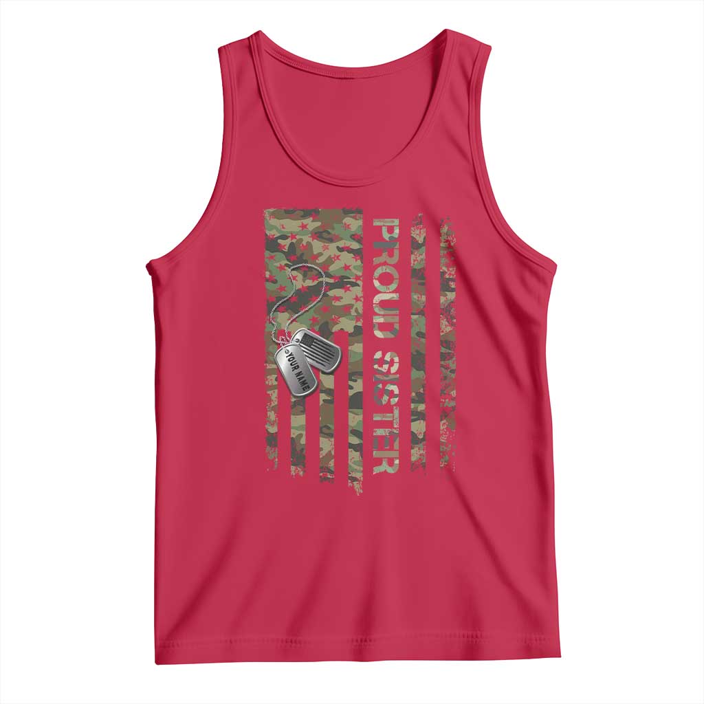 Personalized Proud Army Sister Tank Top Custom Name Dog Tag Camo American Flag Gift TS10 Red Print Your Wear