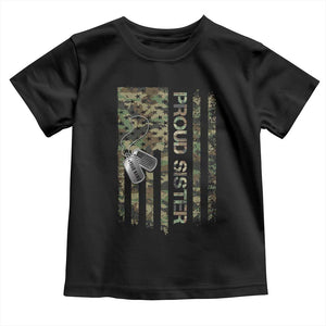 Personalized Proud Army Sister Toddler T Shirt Custom Name Dog Tag Camo American Flag Gift TS10 Black Print Your Wear