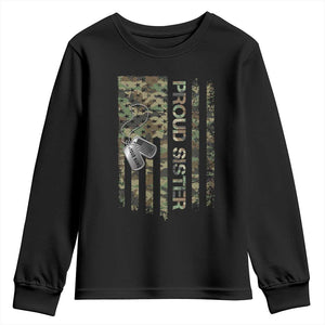 Personalized Proud Army Sister Youth Sweatshirt Custom Name Dog Tag Camo American Flag Gift TS10 Black Print Your Wear