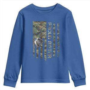 Personalized Proud Army Sister Youth Sweatshirt Custom Name Dog Tag Camo American Flag Gift TS10 Royal Blue Print Your Wear