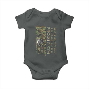 Personalized Proud Army Mom Baby Onesie Custom Name Dog Tag Camo American Flag Gift TS10 Dark Heather Print Your Wear