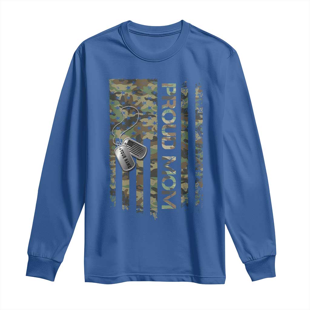 Personalized Proud Army Mom Long Sleeve Shirt Custom Name Dog Tag Camo American Flag Gift TS10 Royal Blue Print Your Wear
