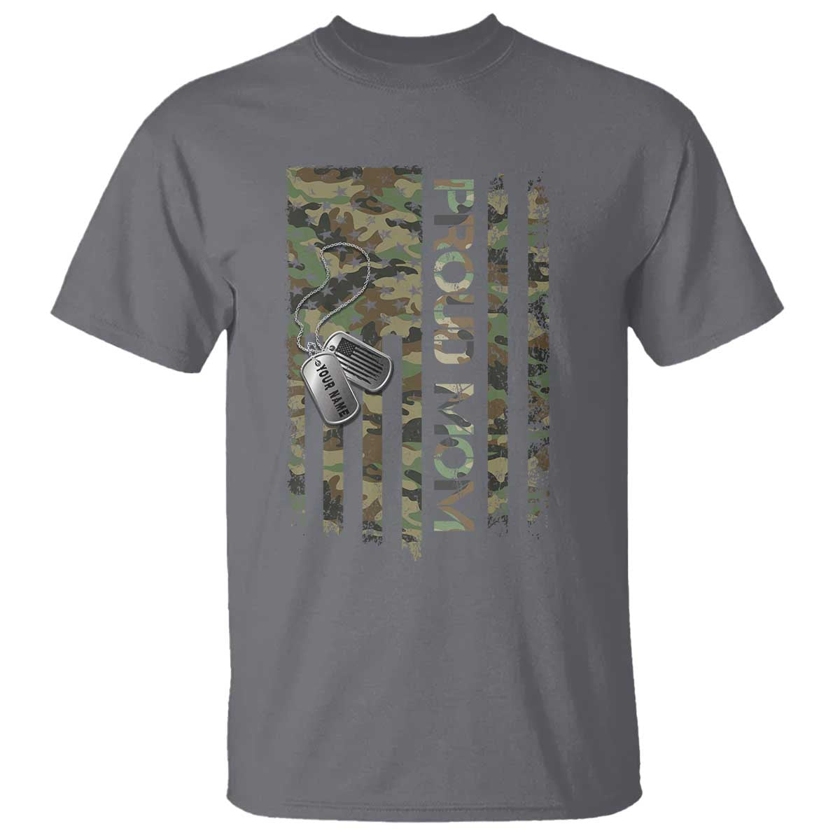 Personalized Proud Army Mom T Shirt Custom Name Dog Tag Camo American Flag Gift TS10 Charcoal Print Your Wear