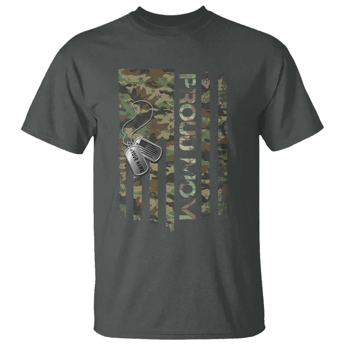 Personalized Proud Army Mom T Shirt Custom Name Dog Tag Camo American Flag Gift TS10 Dark Heather Print Your Wear