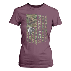 Personalized Proud Army Mom T Shirt For Women Custom Name Dog Tag Camo American Flag Gift TS10 Maroon Print Your Wear
