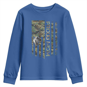 Personalized Proud Army Mom Youth Sweatshirt Custom Name Dog Tag Camo American Flag Gift TS10 Royal Blue Print Your Wear