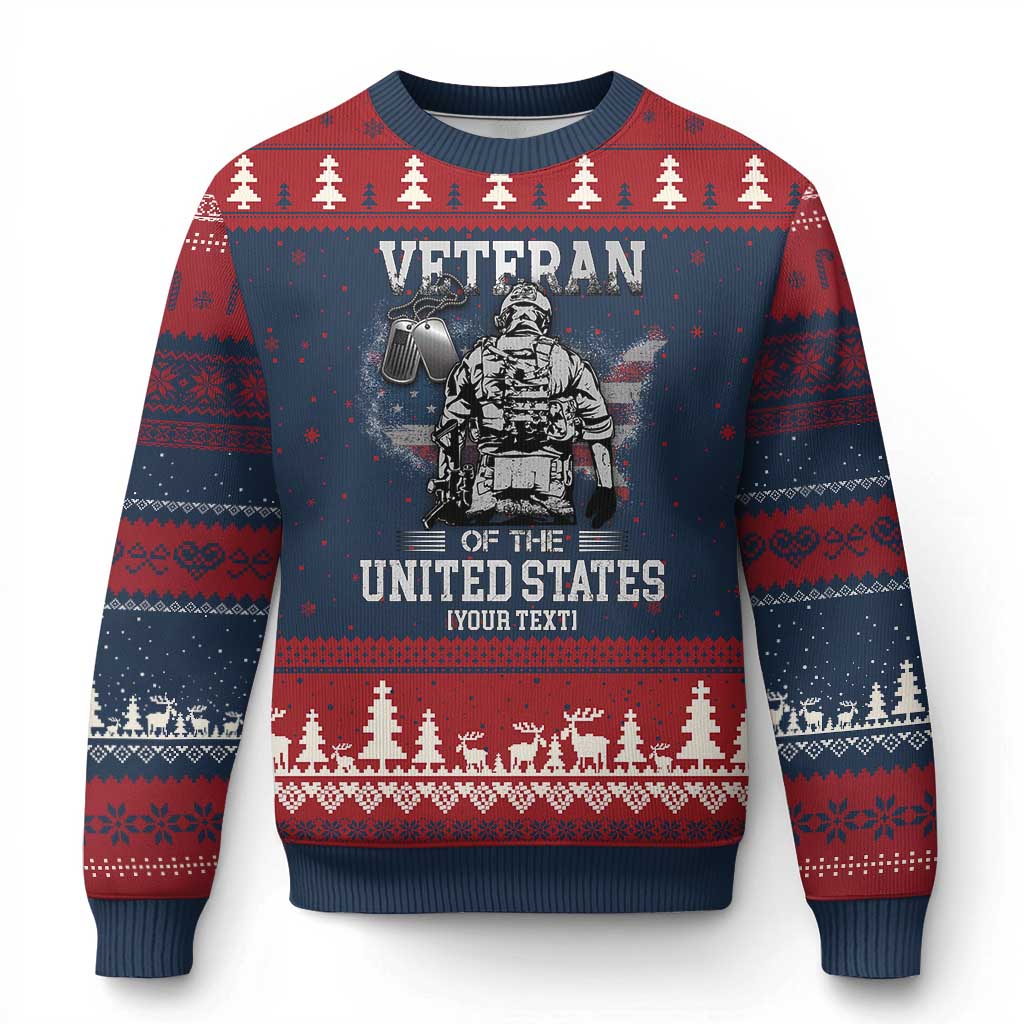 Personalized Veteran Flag Ugly Christmas Sweater Custom Name U.S. Army TS10 Navy Red Print Your Wear