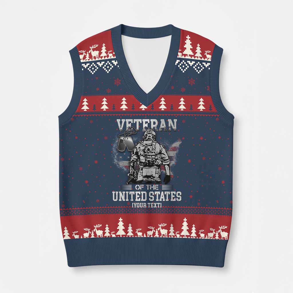Personalized Veteran Flag V-Neck Knit Sweater Vest Custom Name U.S. Army TS10 Navy Red Print Your Wear